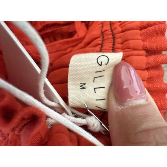 Gillia Red Linen Mini Dress Spaghetti Strap Convertible Strapless Shirred Waist - Picture 10 of 10